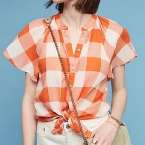 Anthropologie MAEVE orange plaid button down Sz XS